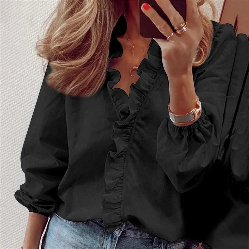 Hannah | Women Elegant Ruffle Trim Wrap Blouse