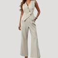 Emma | Women Tailored Waistcoat Trouser Co-Ord Set V Neck Button Front Sleeveless Wide Leg Trousers